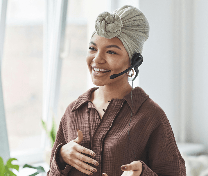 Customer service representative with headset